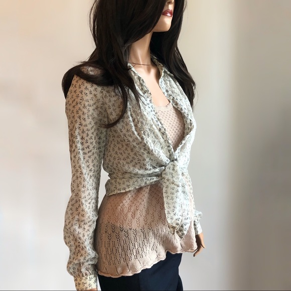 Free People Floral Print Lace Button Down Size S - Picture 4 of 8